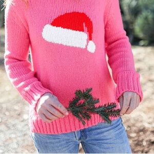 NWT! Wooden Ships Cherry Pastille Santa Hat Crew Lightweight Sweater